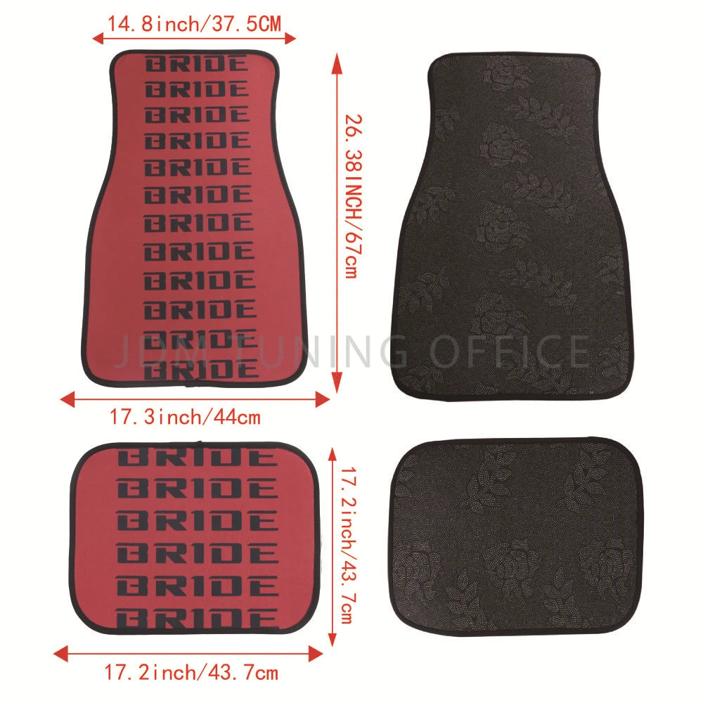 Bride Anime Car Floor Mats - 4pcs JDM Racing Style, Waterproof, Non-Slip