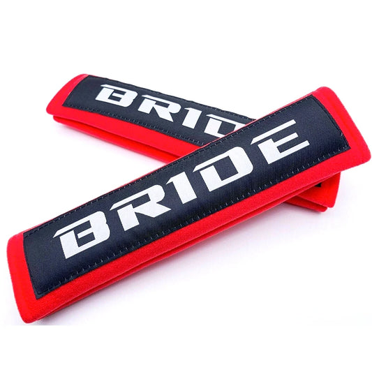 2pcs JDM Style BRIDE Black/Red Cotton Seat Belt Cover Soft Harness Pads Shoulder Pad
